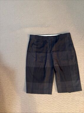 Theory Women's Navy Plaid Flat-Front Shorts